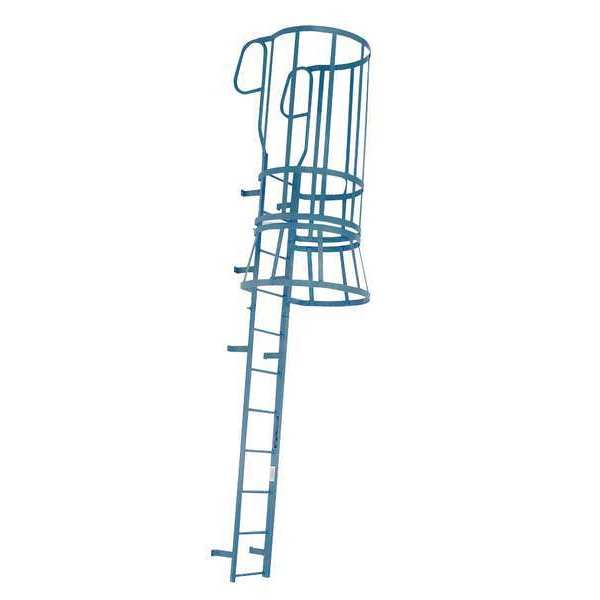 27 ft 8 in Fixed Ladder with Safety Cage, Steel, 25 Steps, Forward Exit, Powder Coated Finish