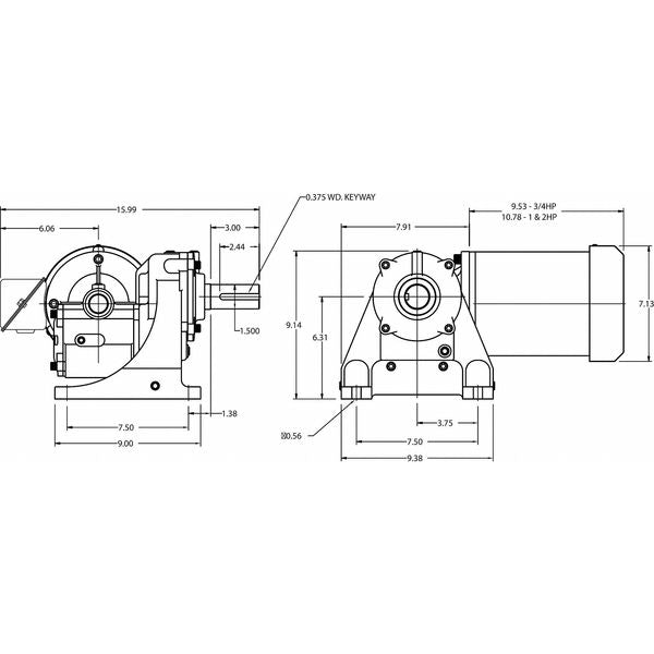 AC Gearmotor, 1,143.0 in-lb Max. Torque, 68 RPM Nameplate RPM, 208-230/460 V AC Voltage, 3 Phase