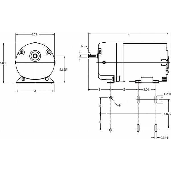 AC Gearmotor, 69.0 in-lb Max. Torque, 288 RPM Nameplate RPM, 115V AC Voltage, 1 Phase
