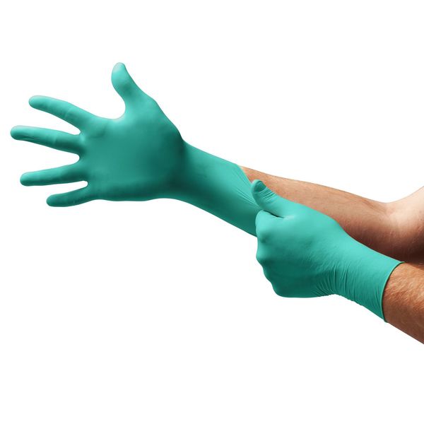 Disposable Nitrile Gloves with Enhanced Chemical Splash Protection, Nitrile, Powdered, Green