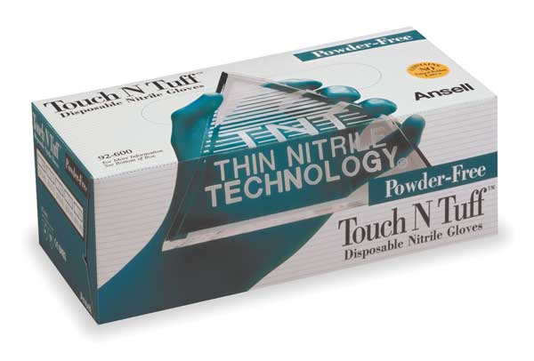 TouchNTuff Chemical Resistant Gloves, Nitrile, Powder-Free, 9 1/2 in L, 5 mil, Small (7) 100 Pack