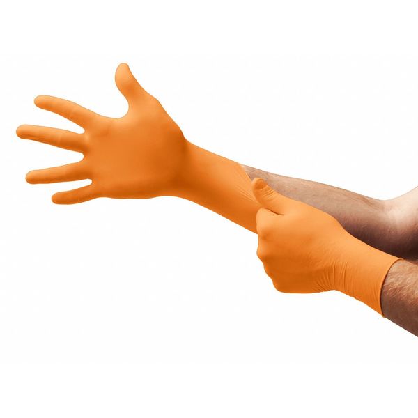 High Visibility Exam Gloves, Nitrile, Powder Free, Orange, M, 100 PK