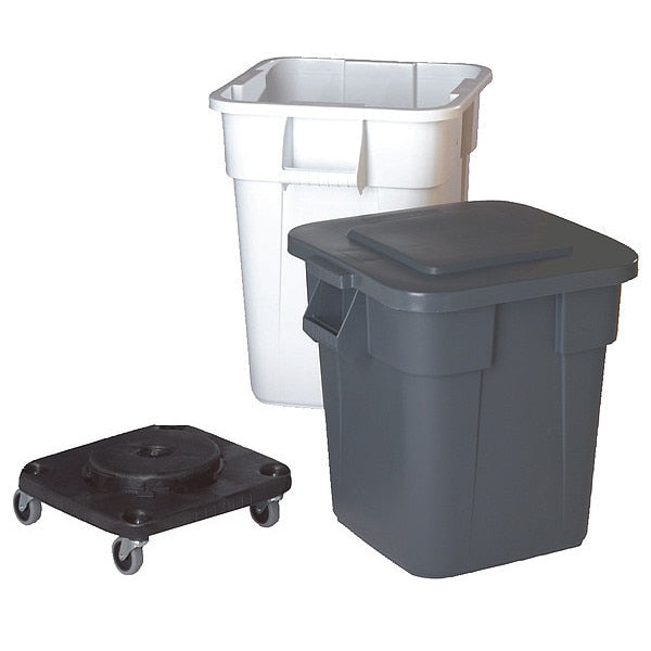 28 gal Square Trash Can, Gray, 25 in Dia, None, LLDPE