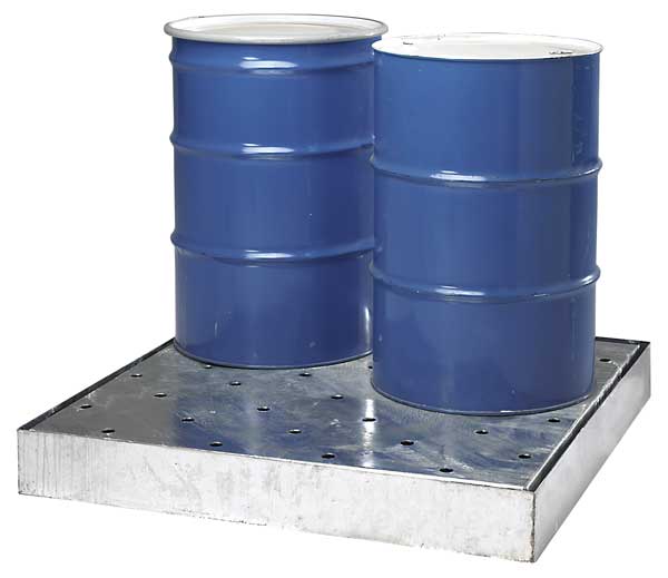 Drum Spill Containment Pallet, 66 gal Spill Capacity, 4 Drum, 2400 lb, Steel