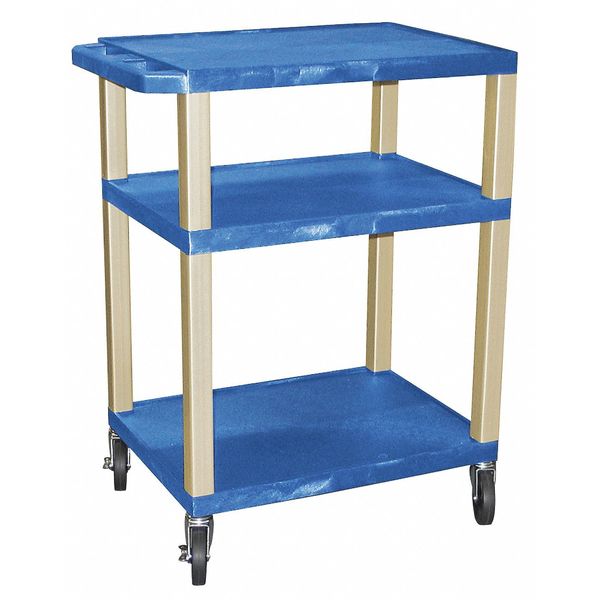 Thermoplastic Resin Utility Cart with Lipped Plastic Shelves, Flat, 3 Shelves, 300 lb