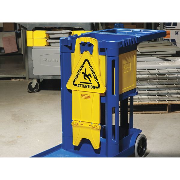 Floor Safety Sign, Caution, Eng/Sp/Fr, 25 in H, 13 in W, Polypropylene, Rectangle, FG9S0900YEL