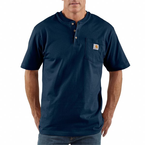 Short Sleeve Henley, Navy, L