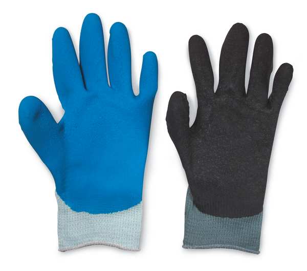 Natural Rubber Latex Coated Gloves, Palm Coverage, Blue/Gray, L, PR