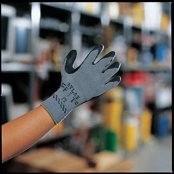 Natural Rubber Latex Coated Gloves, Palm Coverage, Black/Gray, L, PR