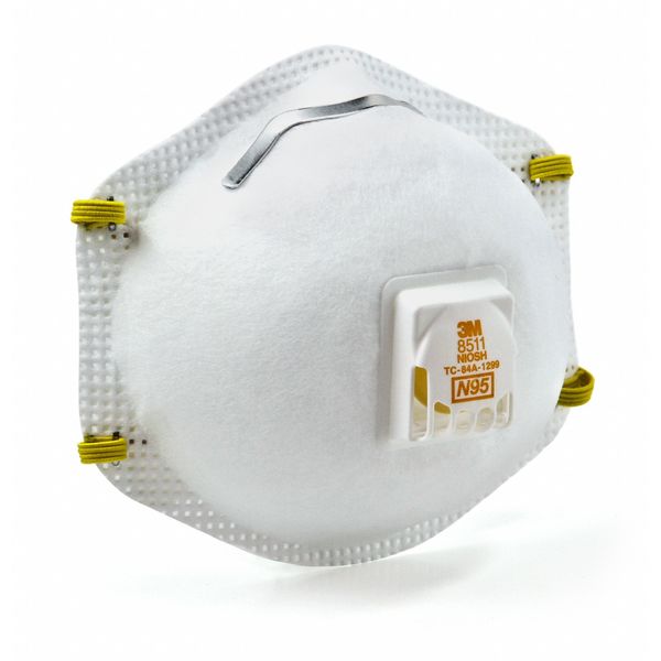 N95 Disposable Respirator, 8511, Cool Flow Exhalation Valve, Dual Headstrap, Nose Clip, Pack of 10