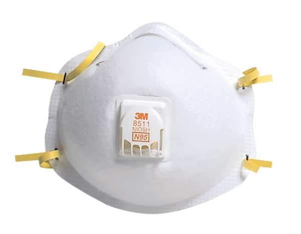 N95 Disposable Respirator, 8511, Cool Flow Exhalation Valve, Dual Headstrap, Nose Clip, Pack of 10