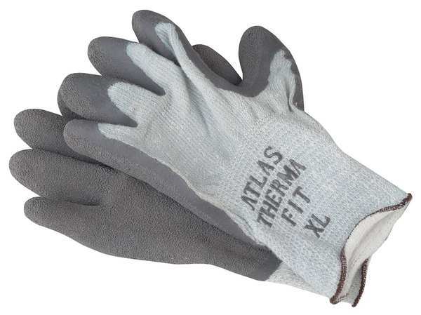 Natural Rubber Latex Coated Gloves, Palm Coverage, Gray, XL, PR