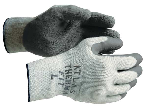 Natural Rubber Latex Coated Gloves, Palm Coverage, Gray, L, PR