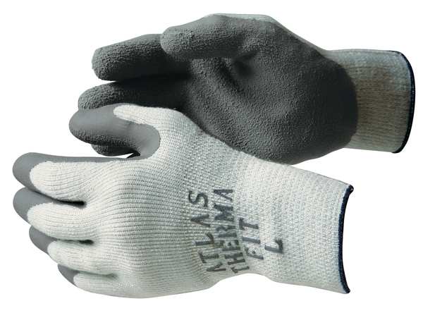 Natural Rubber Latex Coated Gloves, Palm Coverage, Gray, L, PR