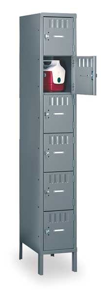 Box Locker, 12 in W, 15 in D, 78 in H, (1) Wide, (6) Openings, Gray