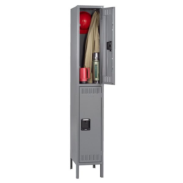 Wardrobe Locker, 15 in W, 18 in D, 78 in H, (1) Wide, (2) Openings, Gray
