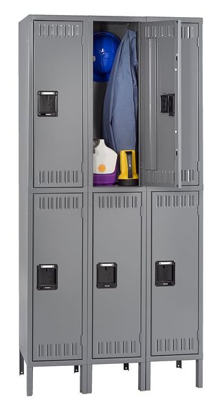 Wardrobe Locker, 36 in W, 18 in D, 78 in H, (2) Tier, (3) Wide, Gray