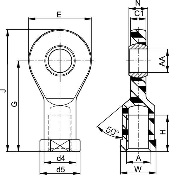 Female Rod End, 1/4-28, RH