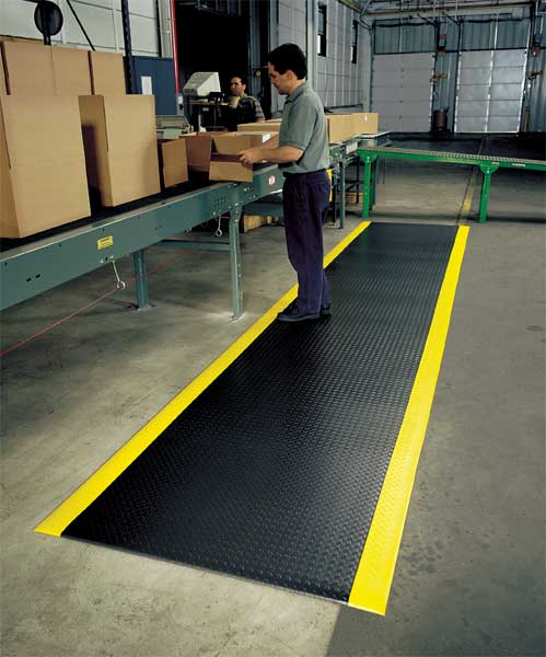 Antifatigue Runner, Black/Yellow, 60 ft L x 2 ft W, PVC Foam, Diamond Plate Surface Pattern