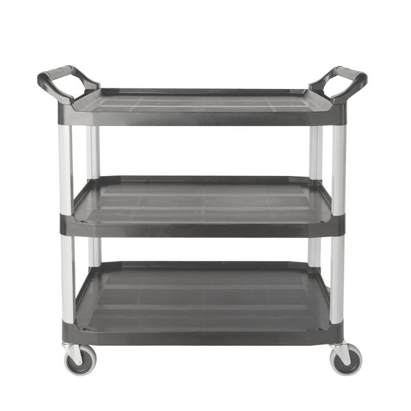 Plastic Dual-Handle Utility Cart with Lipped Plastic Shelves, (2) Raised, 3 Shelves, 300 lb