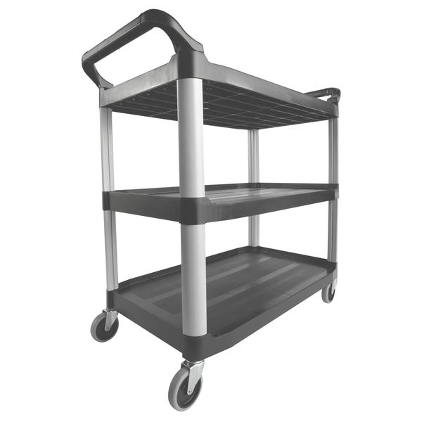 Plastic Dual-Handle Utility Cart with Lipped Plastic Shelves, (2) Raised, 3 Shelves, 300 lb