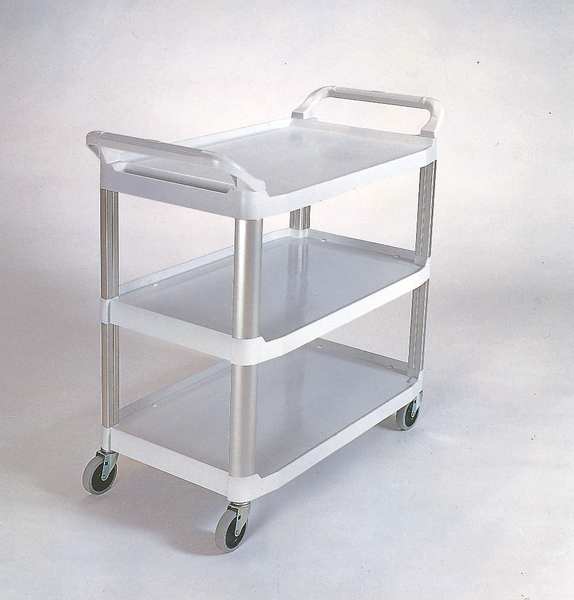 Plastic Dual-Handle Utility Cart with Lipped Plastic Shelves, (2) Raised, 3 Shelves, 300 lb