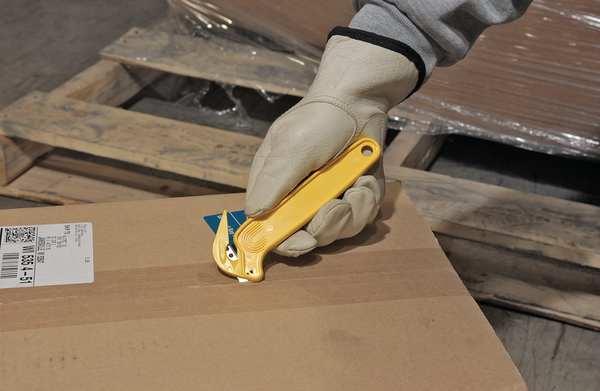 Hook-Style Film Cutter, 6 1/2 in L, Straight Fixed Steel Blade, Ergonomic Plastic Handle, Yellow