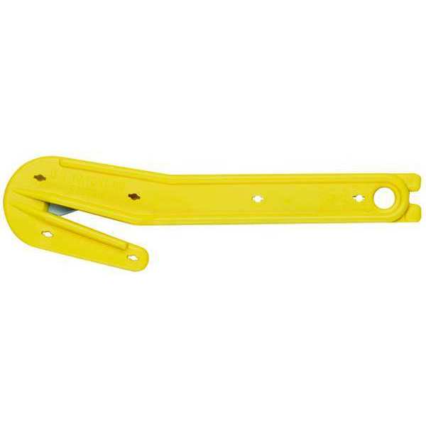Hook-Style Film Cutter, 6 1/2 in L, Straight Fixed Steel Blade, Ergonomic Plastic Handle, Yellow