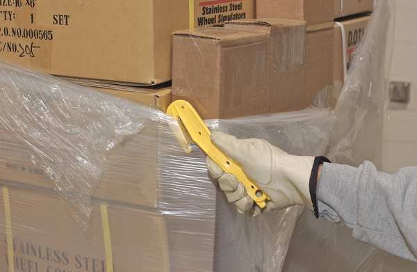 Hook-Style Film Cutter, 6 1/2 in L, Straight Fixed Steel Blade, Ergonomic Plastic Handle, Yellow
