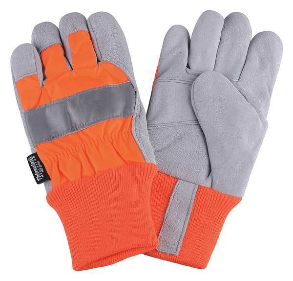 Leather Palm Gloves, Hi-Vis Orange, XL, PR