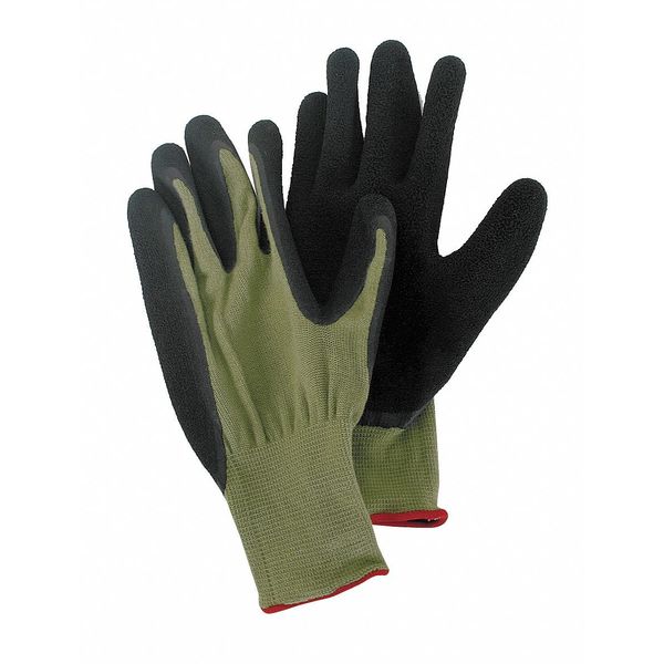 Natural Rubber Latex Coated Gloves, Palm Coverage, Black/Green, S, PR