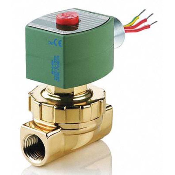 24V DC Brass Steam and Hot Water Solenoid Valve, Normally Closed, 3/8 in Pipe Size