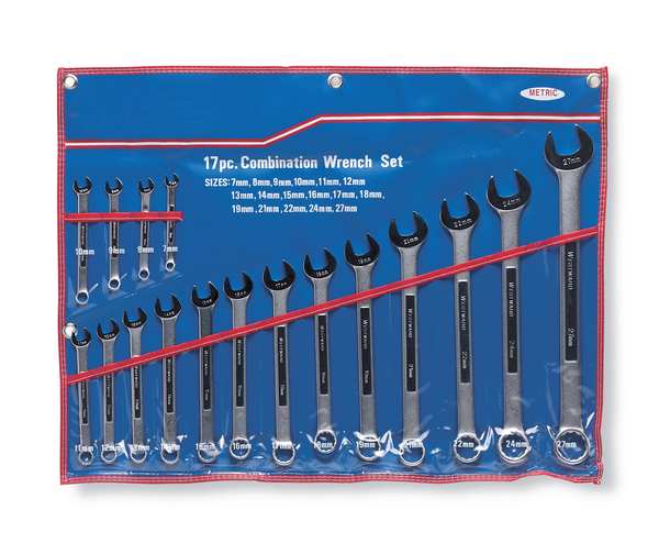 Combination Wrench Set, Satin, 7-27mm, 17Pc