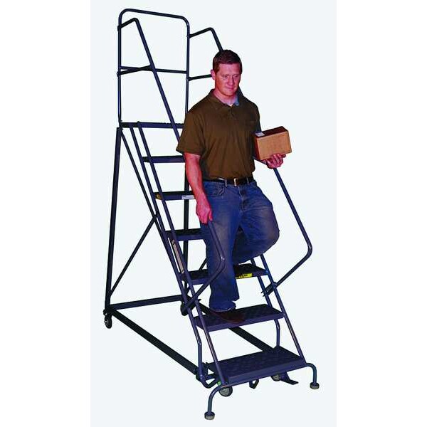 96 in H Steel Rolling Ladder, 6 Steps