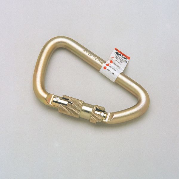 Twist-Lock Carabiner, Carbon Steel, Gold, 4 5/8 in L