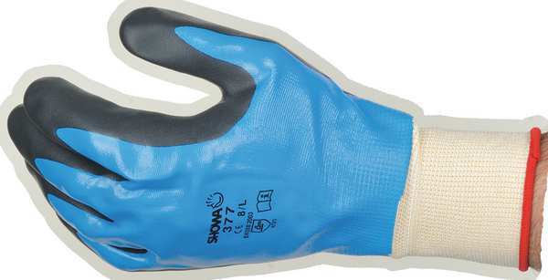 Foam Nitrile Coated Gloves, Full Coverage, Black/Blue, L, PR