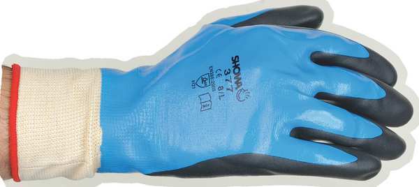 Foam Nitrile Coated Gloves, Full Coverage, Black/Blue, S, PR