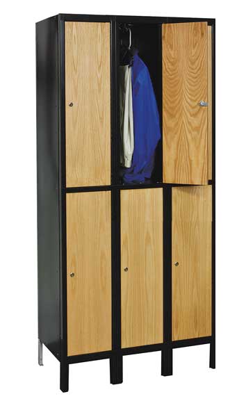 Wardrobe Locker, 45 in W, 18 in D, 78 in H, (2) Tier, (3) Wide, Light Wood/Black