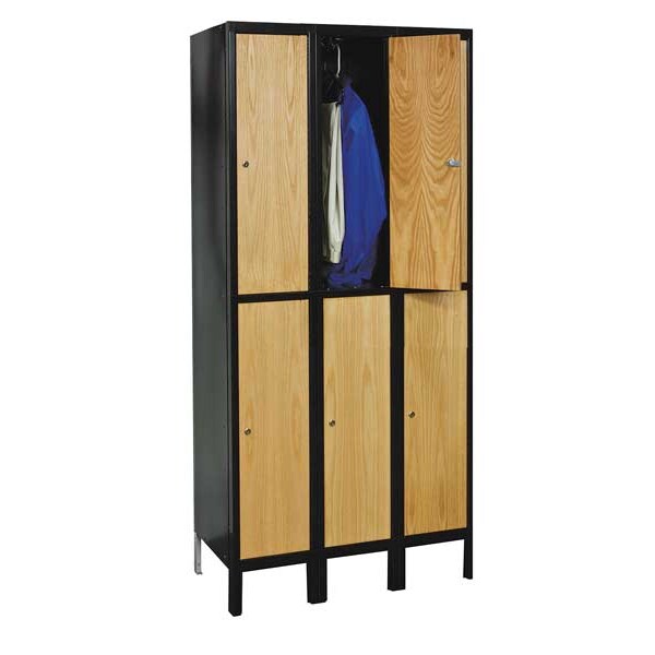 Wardrobe Locker, 36 in W, 18 in D, 78 in H, (2) Tier, (3) Wide, Light Wood/Black