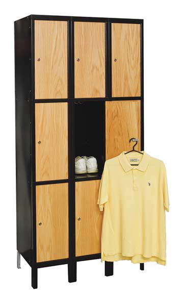 Wardrobe Locker, 36 in W, 18 in D, 78 in H, (3) Tier, (3) Wide, Light Wood/Black