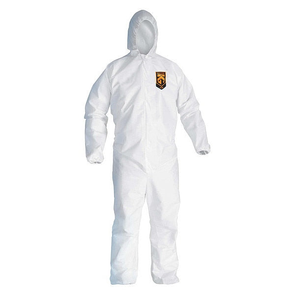 Hooded Disposable Coveralls, 24 PK, White, SMMMS, Zipper