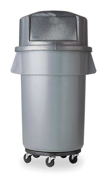 55 gal Dome with Push Door Trash Can Lid, 27 1/4 in W/Dia, Gray, Resin, 1 Openings