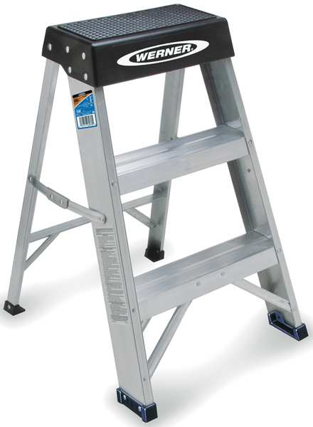 2-Step Aluminum Step Stool with 300 lb. Load Capacity in Silver/Black