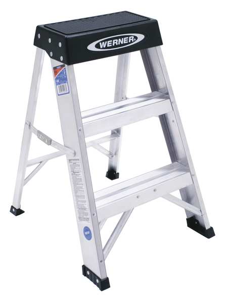 2-Step Aluminum Step Stool with 300 lb. Load Capacity in Silver/Black