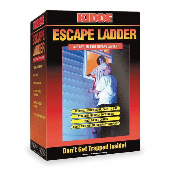 Emergency Escape Ladder, Window Mount, 3 Stories, Steel, 25 ft Length, 1000 lb Load Capacity