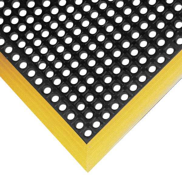 Antifatigue Mat, Black with Yellow Border, 26 In W x 3 ft 4 in L, 7/8 In Thick