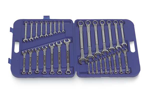 Combo Wrench Set, 1/4-1-1/8in, 7-24mm, 32Pc, Finish: Chrome