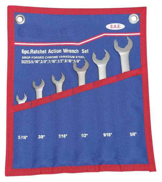 Combo Wrench Set, Ratchet OE, 5/16-5/8, 6Pc