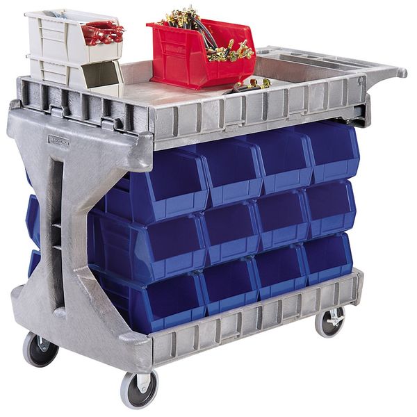 High-Density Polyethylene Utility Cart with Flip-Gate Flush Plastic Shelves, Flat, 2 Shelves