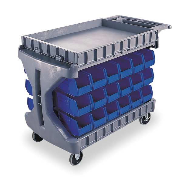 High-Density Polyethylene Utility Cart with Flip-Gate Flush Plastic Shelves, Flat, 2 Shelves
